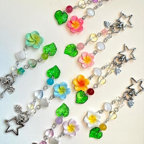 Agromusk Hibiscus Flower Keychain,Cute Y2K Hawaiian Tropical Flowers Keychains Aesthetic Star Summer Beach Decor for Women thumbnail 2