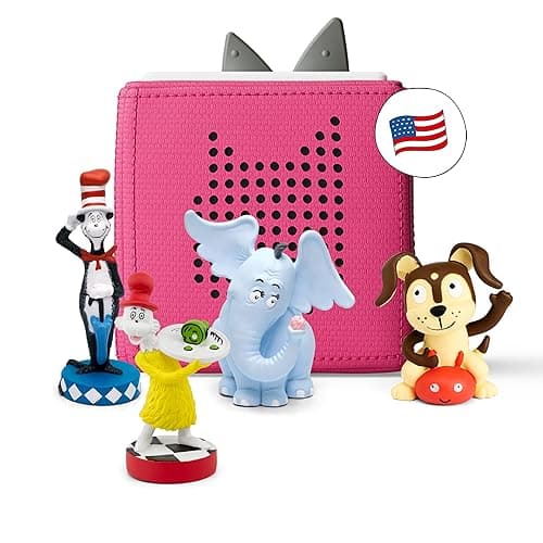Toniebox Audio Starter Set with Cat in The Hat, Sam-l-Am, Horton Hears a Who!, and Playtime Puppy - Listen, Learn, and Play with One Huggable Little Box - Pink - Pink