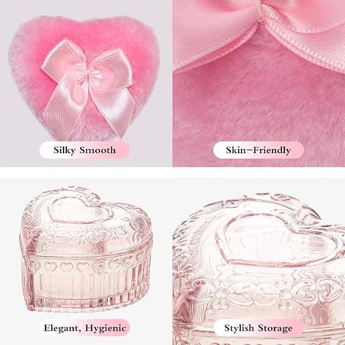 2 Pieces Large Body Powder Puff and Container, Dusting Powder Container with Puff,Powder Puff Crystal Case, Body Powder for Women Soft Washable Reusable Velour Face Body Glitter Wet Dry Makeup(Love) thumbnail 3