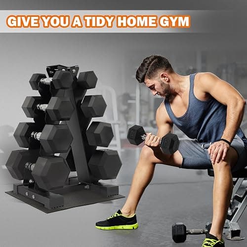 Fitvids Rubber Coated Hex Dumbbell Set with Storage Rack, 100/150/200/550 LB Hand Weight Set with Anti-Slip Grip for Home Gym thumbnail 7