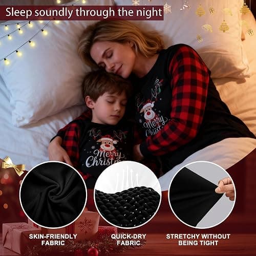 LUSLOVE Matching Christmas Pyjamas for Family - Xmas Pjs Set Soft Long Sleeve Nightwear Plaid Sleepwear for Women Men Kids Pets Couples thumbnail 2