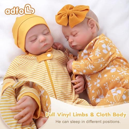 ADFO Lifelike Reborn Baby Dolls Twins, 20 inch Realistic Newborn Real Life Baby Boy Girl Dolls Soft Vinyl Baby Dolls with Clothes and Toy Gift for Kids Age 3+ thumbnail 4