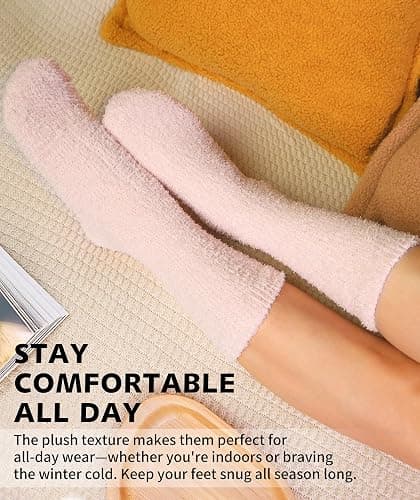 CLOSEMATE Fuzzy Calf Socks for Women Winter Warm Cozy Coral Fleece Cloud Home Slipper Socks with Elastic Ankle Gift Box Set thumbnail 2