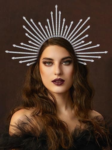 Fantherin Women's Halo Crown Headpiece - Sunburst Sun Spiked Goddess Headband Crown Decoration for Costume Halloween Cosplay - Silver thumbnail 3