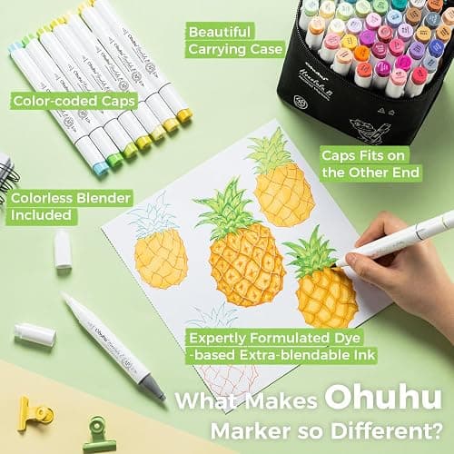 Ohuhu Alkohol Marker 48 Farben mit Pinsel & Feinspitze Alkoholbasiertes Künstlerset für Illustrationen & Ausmalen – Honolulu B – Nachfüllbar – AP-zertifiziert thumbnail 8