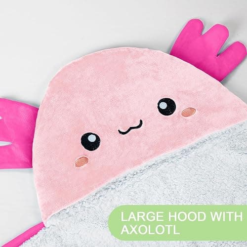 Axolotl Wearable Hooded Blanket for Adults - Super Soft Warm Cozy Plush Flannel Fleece & Sherpa Hoodie Throw Cloak Wrap - Axolotl Gifts for Women Adults and Kids thumbnail 4