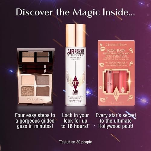 Charlotte Tilbury Holiday Beauty Set - Airbrush Flawless Setting Spray 100ml, Charlotte's Magic Cream 30ml, Magic Serum 8ml, Golden Goddess Eyeshadow Palette & Icon Baby Lip Duo thumbnail 2