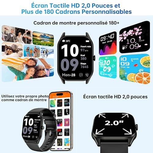 OUKITEL Montre Connectée Homme Femme, 2.0" HD Smartwatch avec Appel Bluetooth, Etanche IP68, Montre Connecté Sport avec 140+Modes Sportifs, Podometre/Sommeil/Cardiofrequencemetre pour Android/iOS thumbnail 8