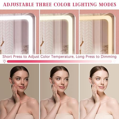 ROLOVE Vanity Mirror with Lights, 12.6"×15" LED Makeup Mirror, Lighted Makeup Mirror with Lights, Smart Touch Control Dimmable 3 Modes Light, Lighted Up Mirror for Makeup Desk, Bedroom, Dressing Room thumbnail 4