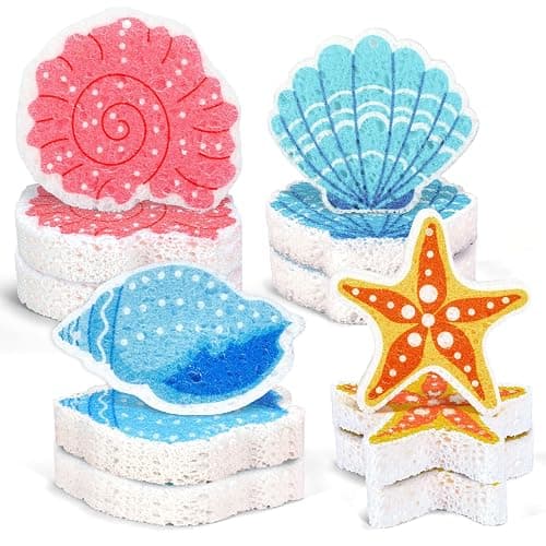 Whaline 8Pcs Starfish Shell Kitchen Sponges Water Absorbing Dish Washing Sponge Summer Sea Snail Starfish Shell Non Scratch Cleaning Scrub Sponges for Summer Home Kitchen Bathroom - Image 1