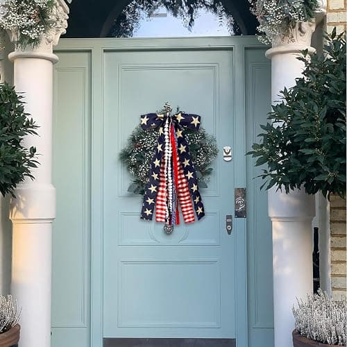Large Patriotic Ribbon Bow, 4th of July Red White and Blue Bows Clip-On Star Sash Patriotic Wreaths for Front Door Indoor Outdoor Memorial Day Decoration thumbnail 2