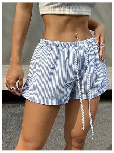 SHENHE Women's Striped Drawstring Casual Loose Fit Elastic Waist Lounge Beach Vacation Daily Shorts thumbnail 4