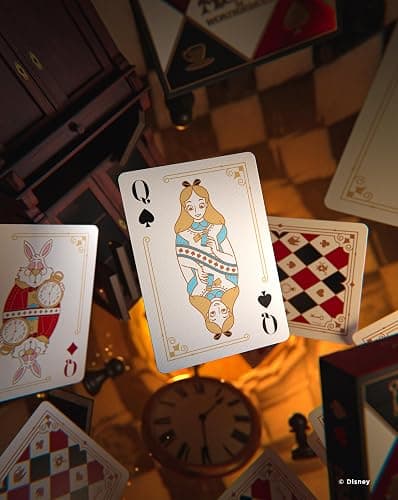 Disney Alice in Wonderland Inspired Playing Cards 1 Deck by Bicycle | Custom court cards with Alice Mad Hatter Cheshire Cat and Queen of Hearts, Checkered back design, Air Cushion Finish thumbnail 7