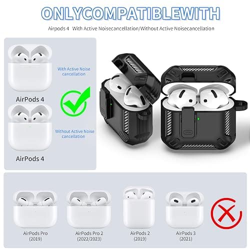 RFUNGUANGO for AirPods 4th Generation Case, Compatible with AirPods 4th Generation Case (2024), Locking Function, Military-Grade Drop Protection, with Cleaning Kit-Black thumbnail 4