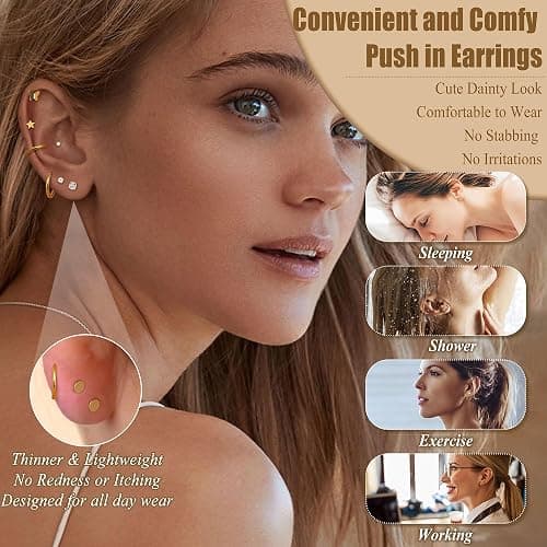 LOYALLOOK Threadless Flat Back Earrings 316L Surgical Steel Cartilage Earrings for Women Men Hypoallergenic Small Hoop CZ Push in Flatback Stud Earrings 20G 18G Flat Back Nose Stud Tragus Helix Conch Piercing Jewelry thumbnail 3