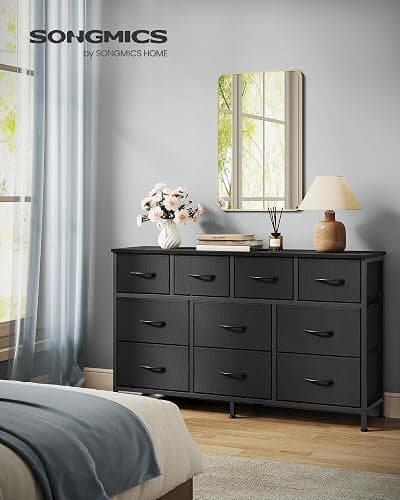 SONGMICS BELLAH Collection - Dresser for Bedroom, Chest of Drawers, TV Stand for TVs Up to 55 Inches, Living Room, Closet, 10 Drawers, Modern, Ink Black ULGS333BH02S thumbnail 2