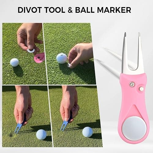 Pink Golf Accessories for Women, Acrylic Paint Ink 16 Pcs Golf Essentials Kit - Golf Club Brush & Golf Towel, Tee & Ball Holder for Bag, Divot Tool & Ball Maker, Golf Club Cleaning Kit - Golf Gifts thumbnail 5