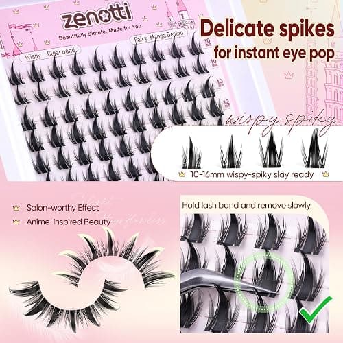 Manga Lash Clusters Kit Anime Lashes Cluster Kit Natural Wispy Eyelash Clusters Kit Spiky Fairy Individual Lashes Cluster with Spikes Invisible Clear Band DIY at Home 10-16MM by zenotti thumbnail 5