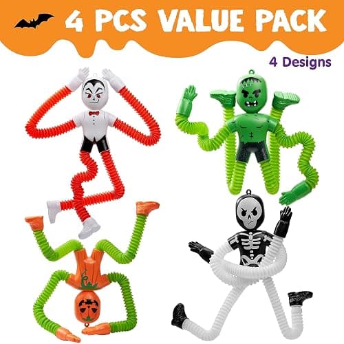 JOYIN 4 PCS Halloween Sensory Stretchy Toys, Stress Relief Telescopic Pop Tube Toys, Halloween Party Favors Children Gift, Frankenstein, Pumpkin, Skeleton, Kids Autisms thumbnail 4