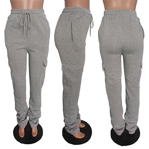 Women Cargo Sweatpants Stacked Pants Warm Fleece Drawstring Waist Casual Joggers Trousers thumbnail 5
