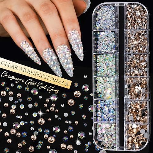 Teenitor Gold and Silver Nail Charms and Gems Set, 6 Boxes Multi-Shapes Nail Gems Nail Rhinestones Nail Pearls for Nail Art Design thumbnail 8