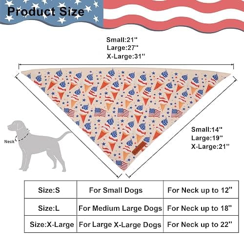 ADOGGYGO American Flag Dog Bandana, Ice Cream Hamburg Flag Pet Scarf, Premium Durable Fabric, Patriotic 4th of July Bandanas for Medium Large Dogs Pets (Large) thumbnail 4