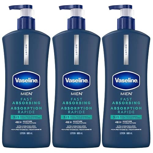 Vaseline Men's Healing Moisture Hand & Body Lotion For Dry or Cracked Skin Fast Absorbing Non-Greasy Lotion for Men 20.3 oz, Pack of 3 - Image 1