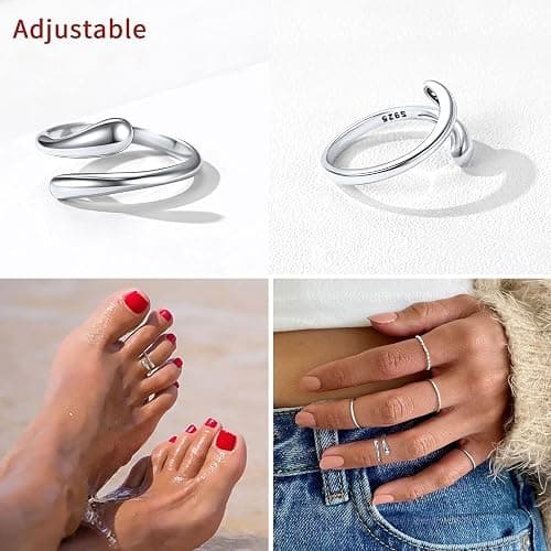 ChicSilver 925 Sterling Silver Toe Ring Minimalist Hypoallergenic Adjustable Band Ring Summer Beach Bare Foot Jewelry thumbnail 7