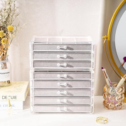 ProCase Earring Holder Organizer Jewelry Box with 8 Drawers, Acrylic Clear Earring Case with Adjustable Velvet Trays for Women - Grey, 8 Layers thumbnail 6