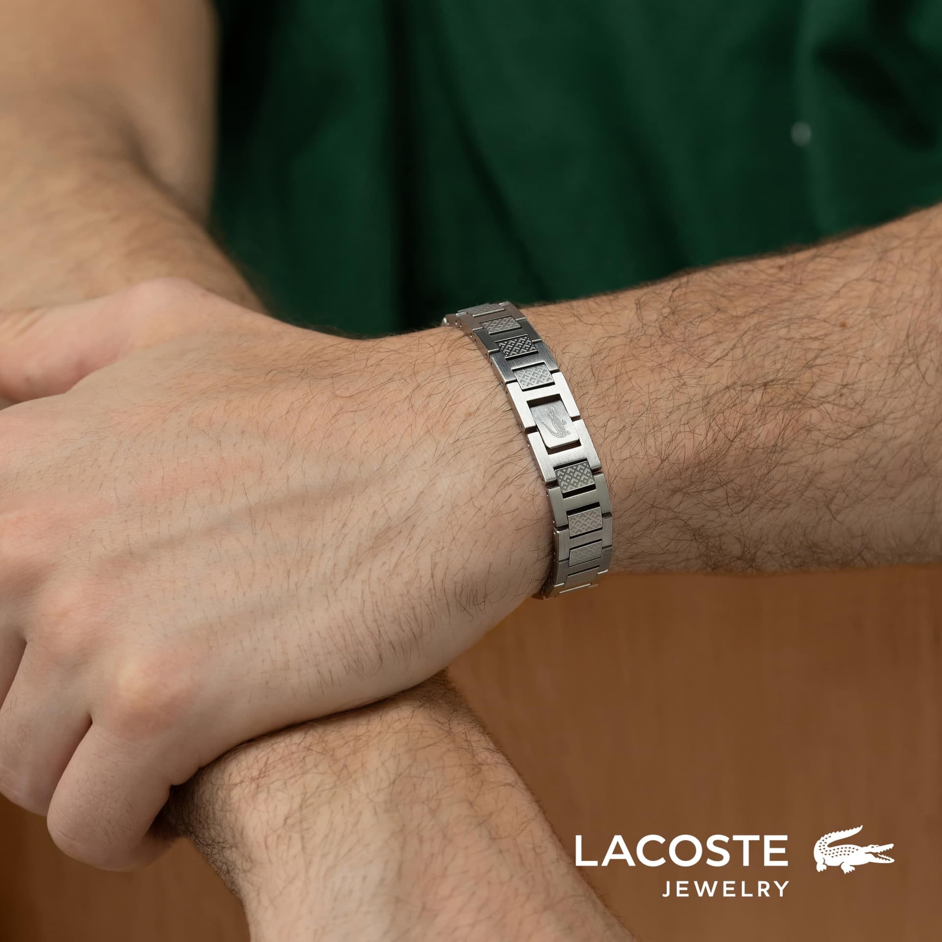 Lacoste METROPOLE Collectie Schakelarmband in roestvrij staal, versierd met petit piqué-patroon - Verkrijgbaar voor hem en voor haar thumbnail 2