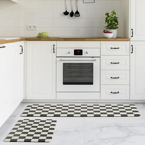 Ohocut Checkered Kitchen Mats for Floor Set of 2, 2 Pcs Black White Cushioned Non Slip Runner Rugs for Kitchen/Sink/Laundry, Comfort Aesthetic Cute Anti-Fatigue Foam Floor Mat 17.3"x29.5"+17.3"x47.2" thumbnail 3
