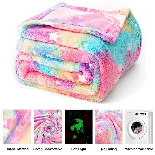 TEHALK Unicorn Glow in The Dark Blanket for Girls/Kids, 60% Polyester/40% Flannel, 40"x60", Pink, Cartoon Unicorn with Star thumbnail 5