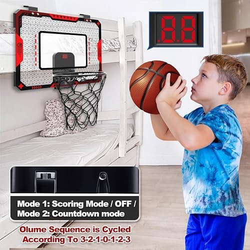 Indoor Basketball Hoop for Kids 5 6 7 8 9 10+Years Old Boys,Mini Basketball Hoop Over The Door Mini Hoop with Electronic Scoreboard & 3 Balls,Kids Basketball Hoop Sport Toys for Gift for Boys Age 5-10 thumbnail 6