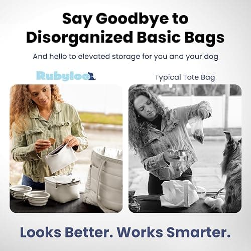 rubyloo Puffer Dog Travel Bag for Dog Moms – Doggy Diaper Bag with Pet Bowls & Food Storage or Everyday Puffy Tote – Doggy Mom Gifts for Women – Lightweight, Travel-Ready Gift for Pet Lovers – Beige thumbnail 7