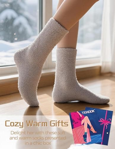TEHOOK Warm & Cozy Gifts for Women, Stocking Stuufers, Fluffy Fuzzy Plush Sleeping Slipper Socks - Soft Warm Fabric thumbnail 2