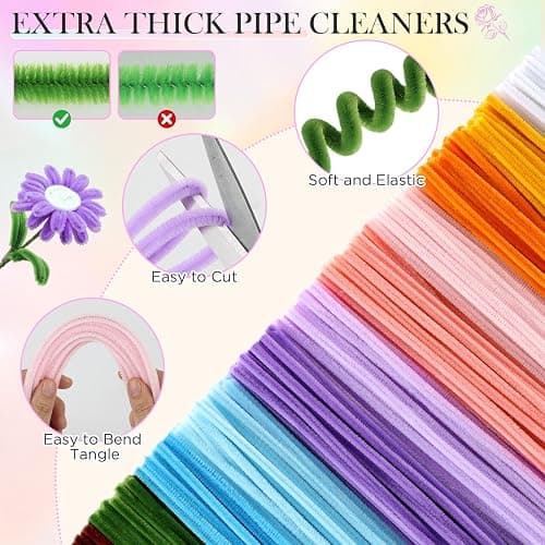 Pipe Cleaner Flower Kit, 540Pcs Pipe Cleaners Craft with 15 Designs Guiding Book, Flower Making Kit with Chenille Stems & Floral Wires, DIY Bouquets and Party Decorations (Multicolor, 12in x 7mm) thumbnail 3