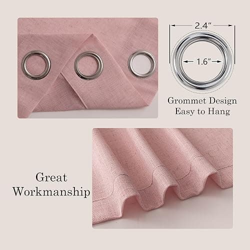 MEETSKY Pink Curtains for Girls Bedroom 96 Inches Long Light Filtering Semi Sheer Curtains for Living Room Grommet Nursery Window Drapes Privacy Soft Boho Farmhouse Style, 52" x 96", 2 Panels thumbnail 4