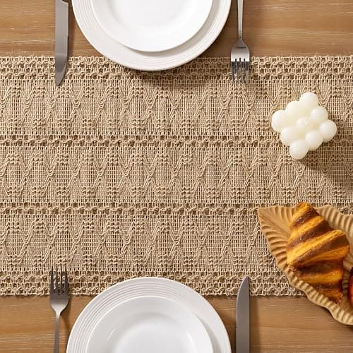 Socomi Boho Table Runner Fall Thanksgiving Farmhouse Burlap Jute Bamboo Rustic Dining Kitchen Centerpiece Decor Small Macrame Woven Coffee Table Runner for Dresser Scarf Home Decor 12x72 inch thumbnail 6