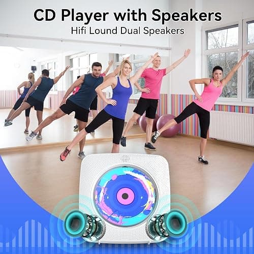 CD Player Portable: Kegaudio CD Players for Home with Speakers Bluetooth | White Wall Mounted CD Player with Radio, Remote Control, Removable Dust Cover Support USB/AUX Playback Headphone jack thumbnail 4