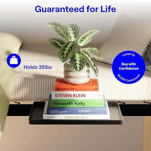 BedShelfie Bedside Shelf for Dorm Room Bunk Bed & Top Bunk, College Dorm Room Essentials, Bedside Caddy, Clip on Floating Tray, Bed Side Table Storage, Loft Nightstand Decor, Black thumbnail 5