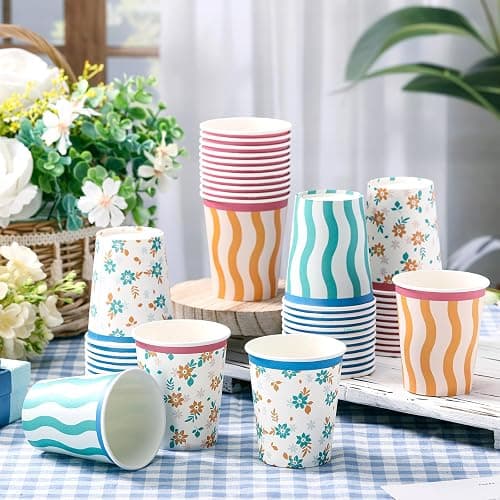 Yungyan 48 Pcs Italian Summer Paper Cups Italian Summer Bachelorette Party Supplies 9 oz Stripe Wavy Floral Cups Last Toast Coast Decorations for Beverage Birthday Bridal Shower Party Favors thumbnail 2