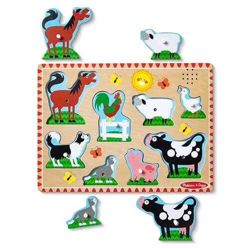 Melissa & Doug Farm Animals Sound Puzzle - Wooden Peg Puzzle With Sound Effects (8 pcs) - Farm Animals thumbnail 4