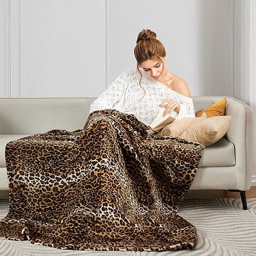 Edenleaf Leopard Print Blanket Fleece Throw for Bed Sofa Travel and Camping, Super Soft Cozy Fluffy Plush Cheetah Print Blanket for All Seasons 50"x60" (Dark Brown) thumbnail 3