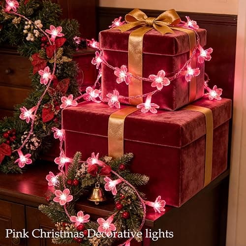 Pink Flower String Lights Valentine's Day Decor, 33ft 100 LED Plug in Decorative Fairy Floral Lamp, Create Romantic Cherry Blossom Dream for Bedroom, Wedding, Birthday Party Indoor Decorations thumbnail 5