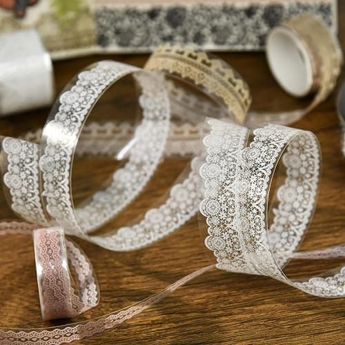 Songdao 6 Rolls Lace Patterns PET Tapes Floral Arts Decorative Tape Set Adhesive Transparent Masking Tapes for DIY Craft, Kids, Scrapbook, DIY, Gift Wrapping, Journal (Pure White) thumbnail 7