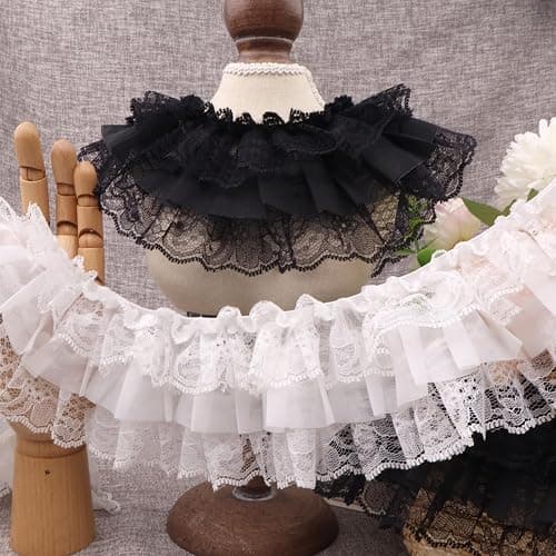 White Ruffle Lace Trim Elastic Trim for Bridal Wedding Decoration Sewing and Crafts (AIETSYEI) thumbnail 4