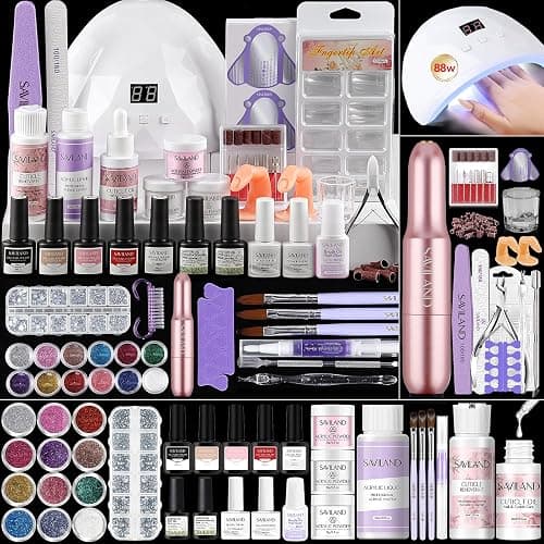 SAVILAND Acrylic Nail Kit: All-In-1 Nails Kit Acrylic Set with 88W Nail Lamp EMA Monomer Gel Nail Polish Nail Drill Cuticle Remover Home DIY Starter - Image 1