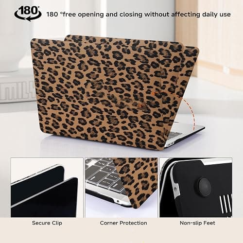 BYCeke Compatible with MacBook Air 13 inch Case 2022-2018 M1 A2337 A2179 A1932,Leather Leopard Print for Mac Air 13,Cheetah Case with Keyboard Cover for MacBook Air 13-inch Cow Pattern,Leopard Brown thumbnail 6