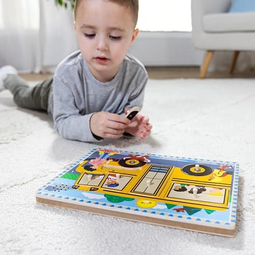 Melissa & Doug The Wheels on The Bus Song Puzzle – 8-Piece Wooden Peg Puzzle with Light-Activated Sounds, Music Learning Toy for Toddlers and Preschoolers Ages 2+ thumbnail 8