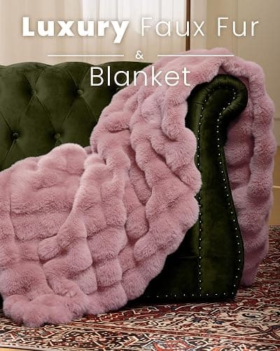 blunique Ultra Soft Cozy Faux Fur Throw Blanket, Fuzzy Plush Thick Bubble Blanket, Oversize Luxury Fluffy Blanket for Couch, Sofa, Bedroom, and Living Room,50x60 Inches,Pink thumbnail 2